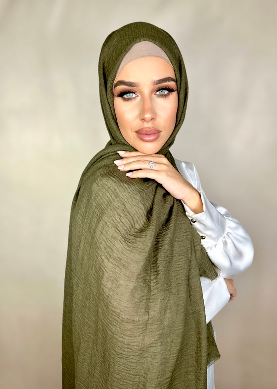 Hijab Viscose froissée premium kaki