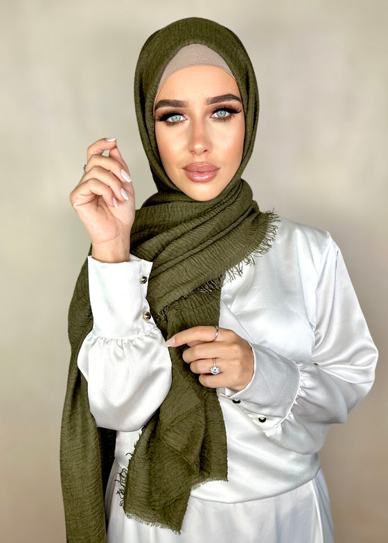 Hijab Viscose froissée premium kaki