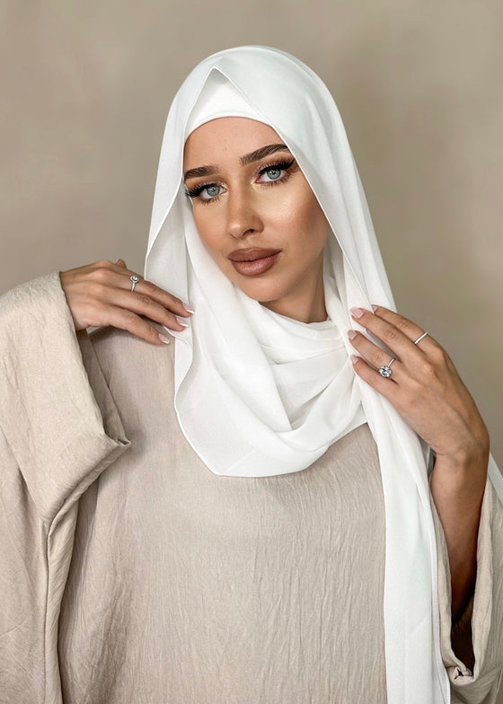 Hijab Mousseline de Soie Duo Blanc cassé