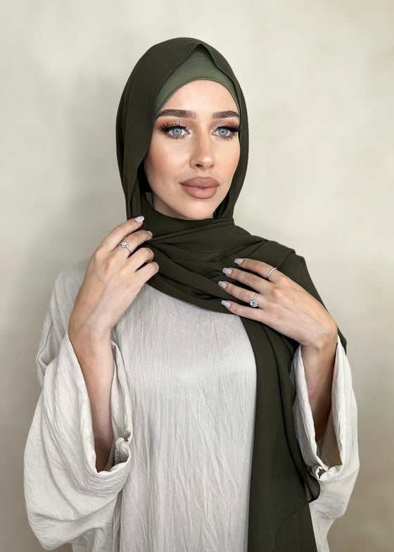 Hijab Mousseline de Soie Duo Vert foncé