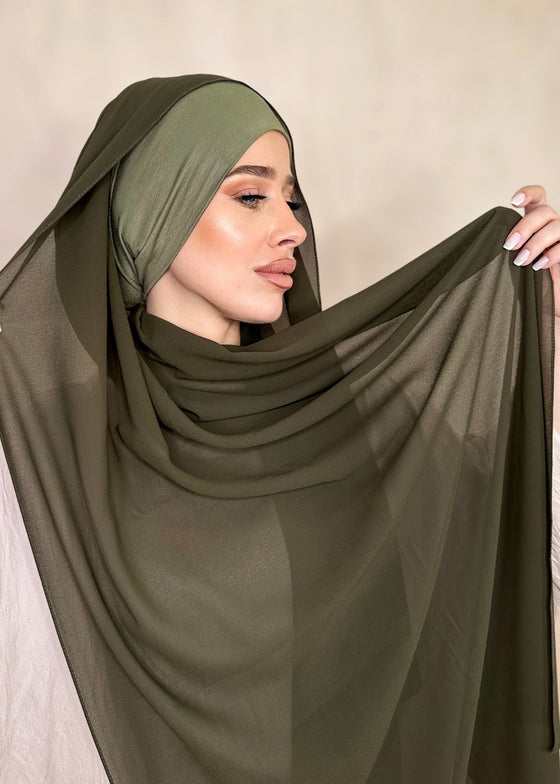 Hijab Mousseline de Soie Duo Vert foncé